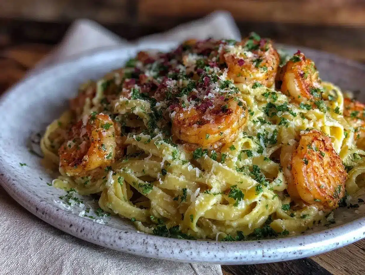creamy garlic parmesan shrimp fettuccine preparation steps