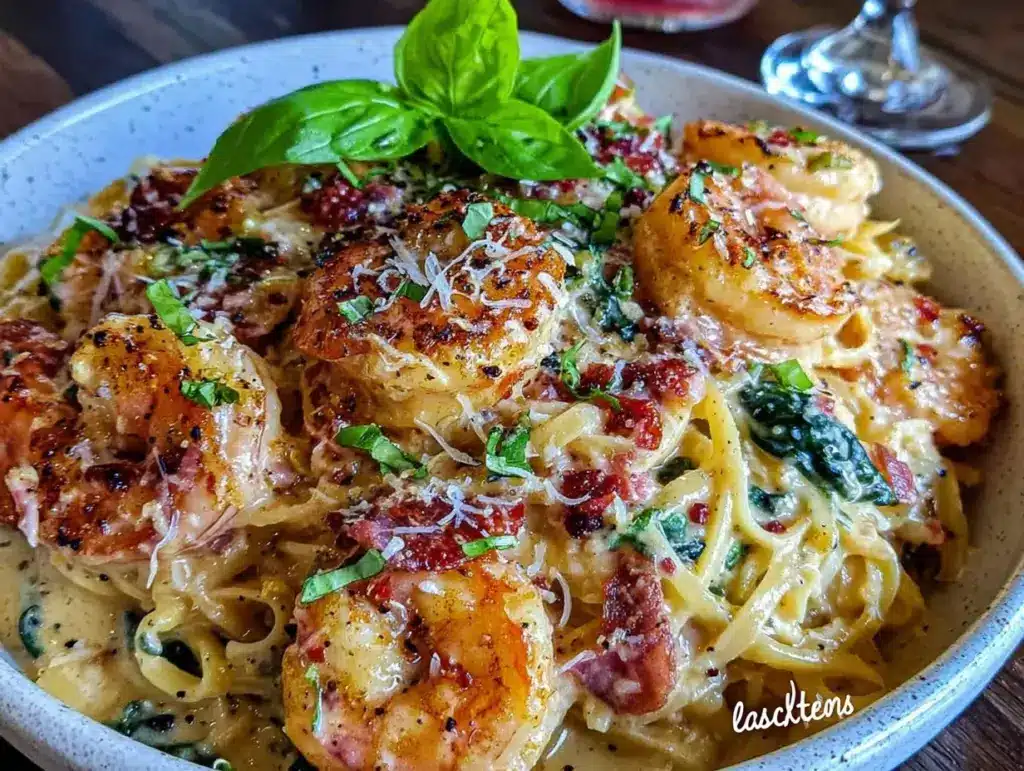 creamy garlic tuscan shrimp pasta - featured image