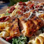 creamy grilled chicken caesar pasta salad - featured image