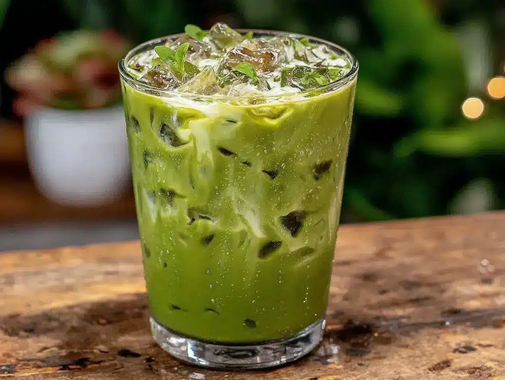 creamy iced matcha latte - featured image