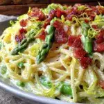 creamy lemon asparagus carbonara - featured image