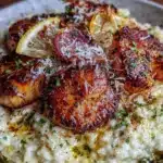 creamy lemon garlic butter scallops with risotto - featured image