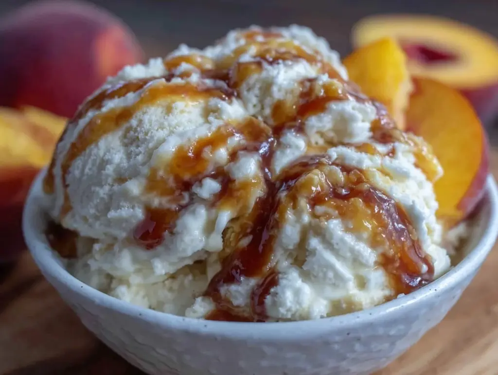 Creamy No-Churn Peach Bourbon Ice Cream - featured image