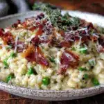 creamy pea and prosciutto risotto - featured image