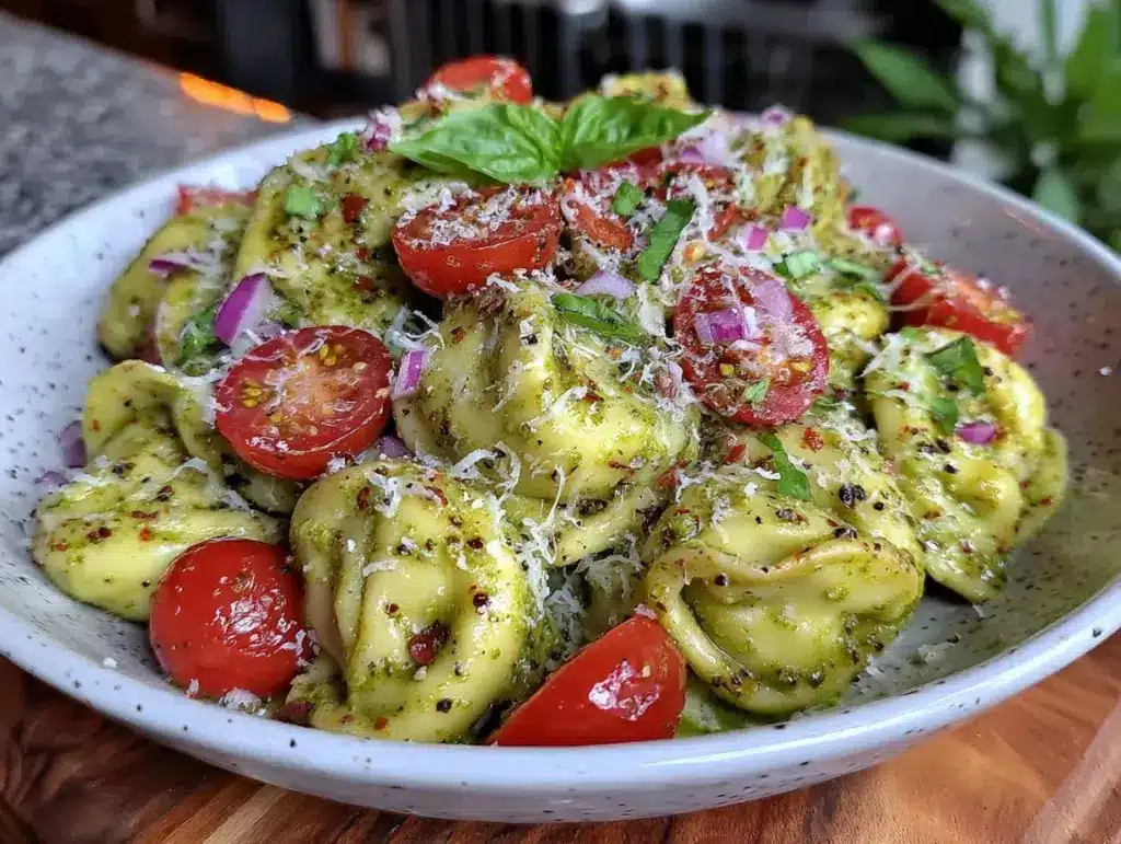 creamy pesto tortellini - featured image