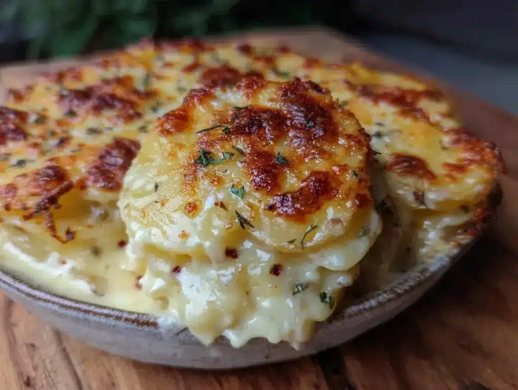 creamy scalloped potatoes au gratin - featured image