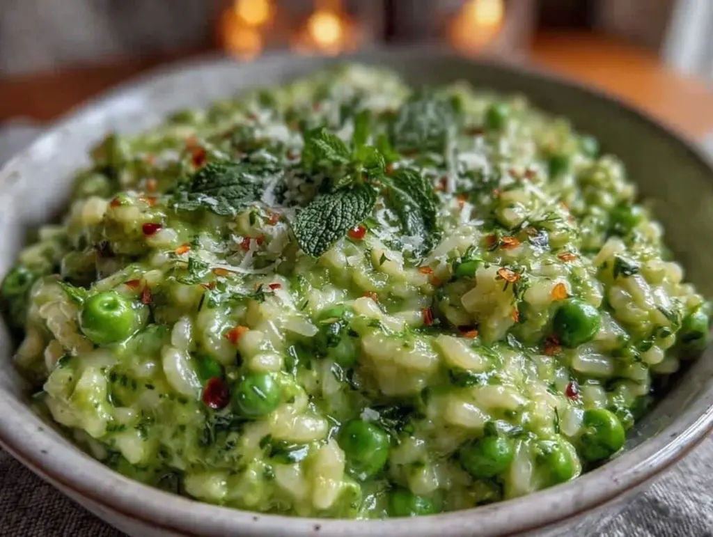 creamy spring pea and mint risotto - featured image