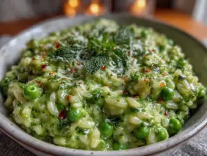 creamy spring pea and mint risotto - featured image