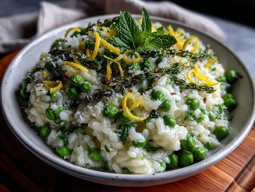 creamy spring pea risotto - featured image