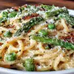 creamy spring vegetable carbonara - featured image