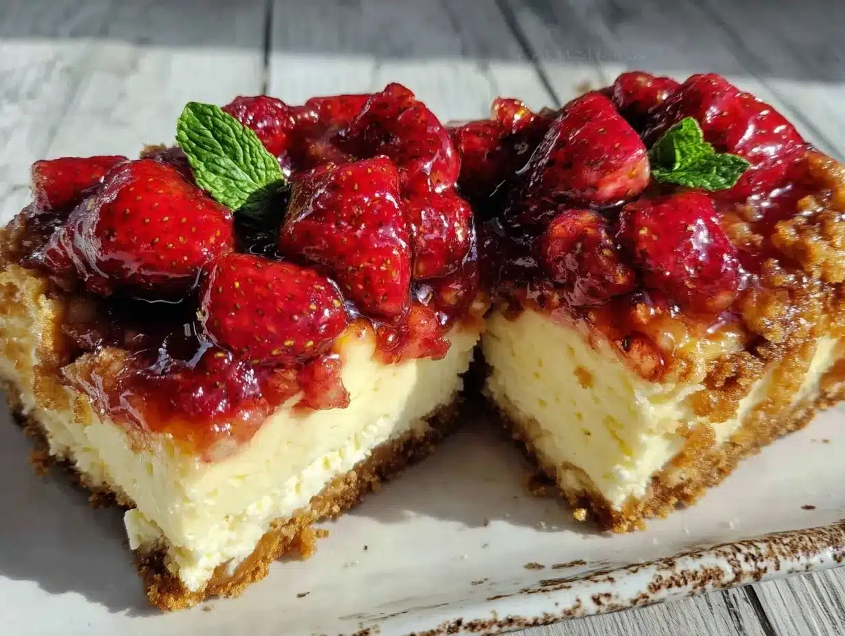 creamy strawberry shortcake cheesecake bars preparation steps