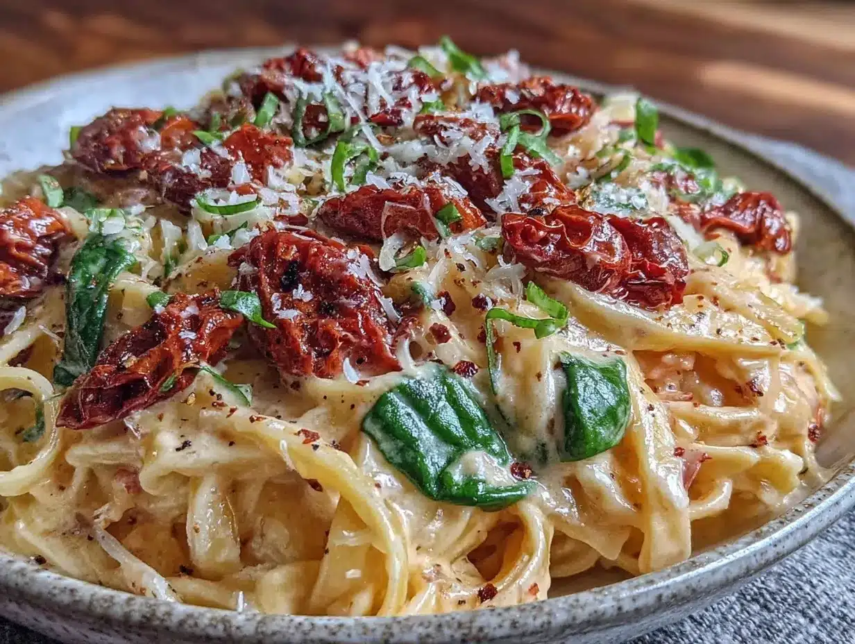 creamy tuscan pasta with sun-dried tomatoes preparation steps