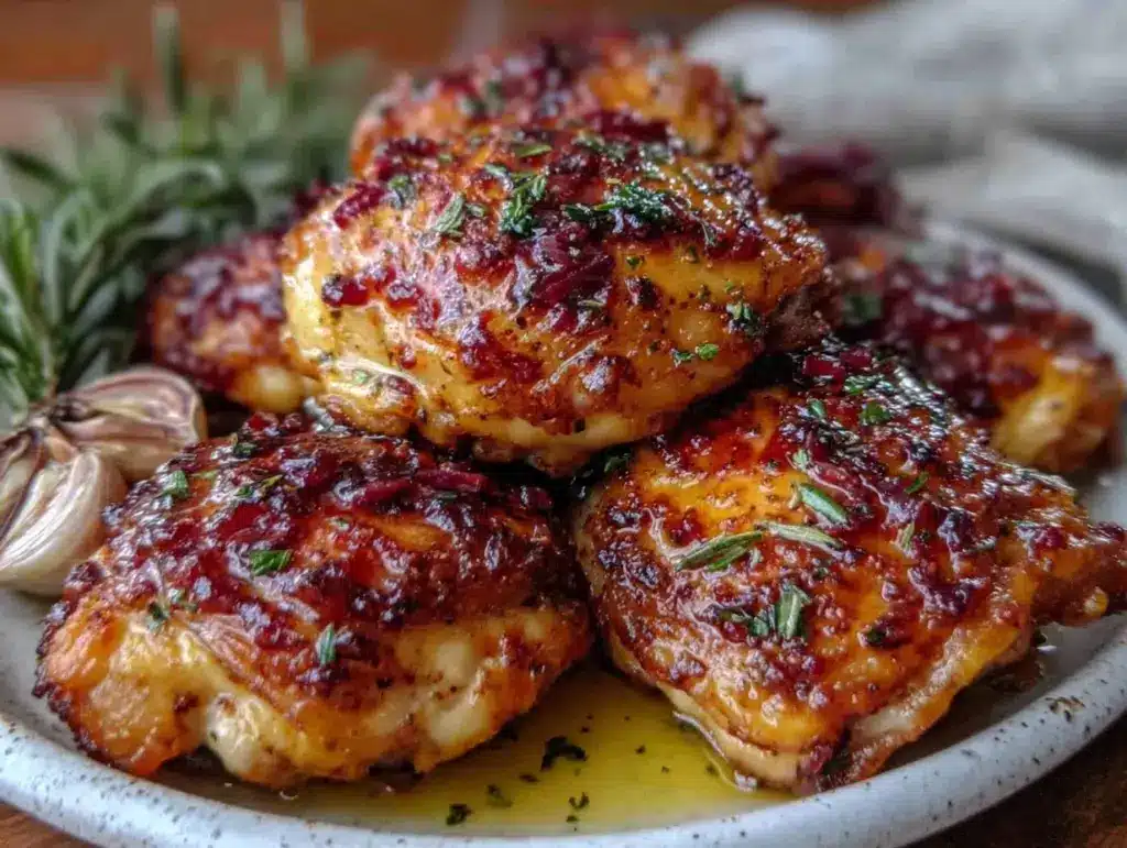 crispy garlic butter baked chicken thighs - featured image