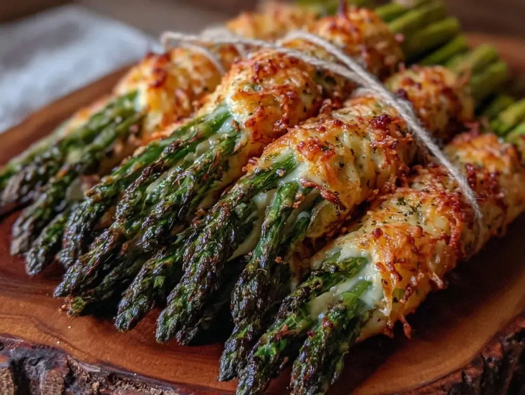 crispy garlic parmesan roasted asparagus bundles - featured image