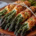 crispy garlic parmesan roasted asparagus bundles - featured image