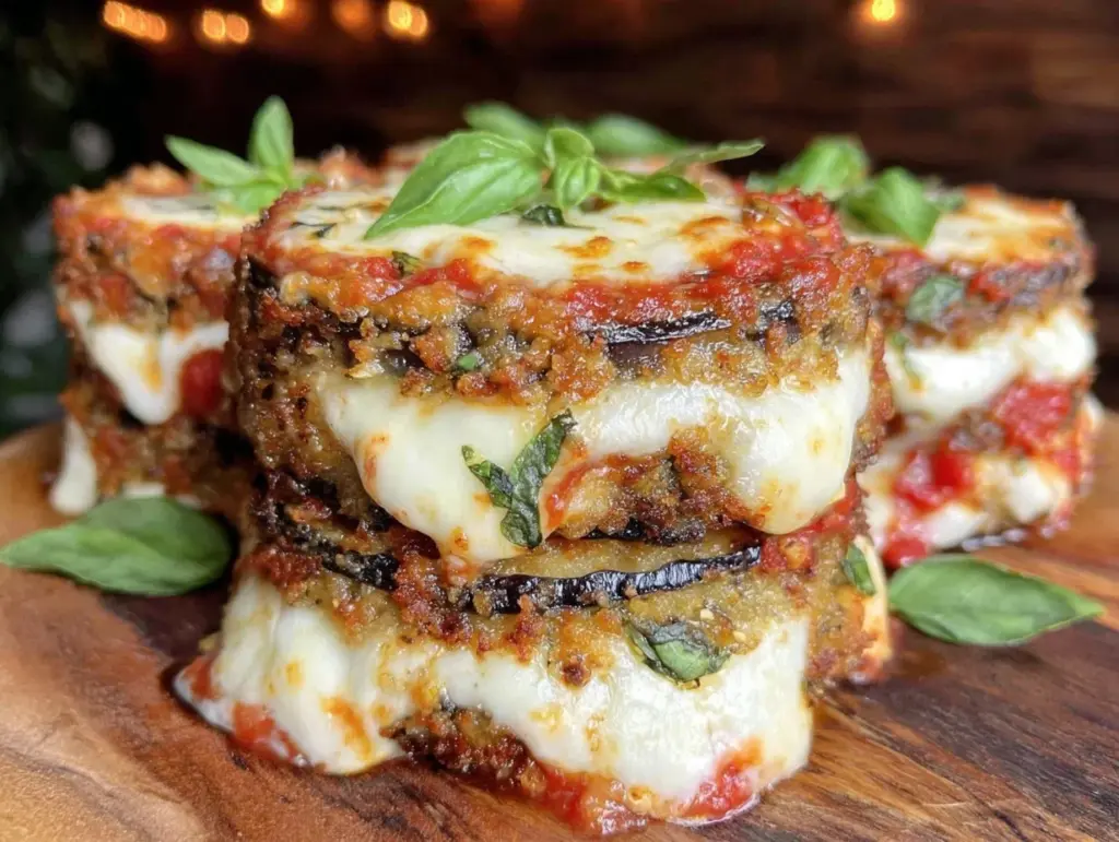 crispy grilled eggplant parmesan stacks - featured image