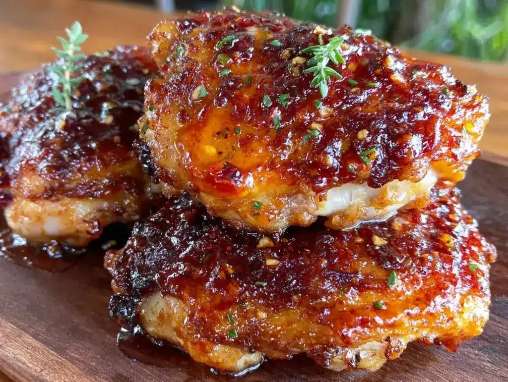 crispy honey garlic chicken thighs - featured image
