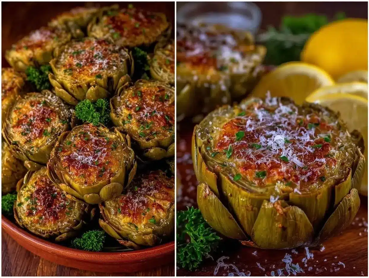 crispy lemon garlic roasted artichokes preparation steps