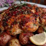 crispy lemon herb roasted chicken with potatoes - featured image