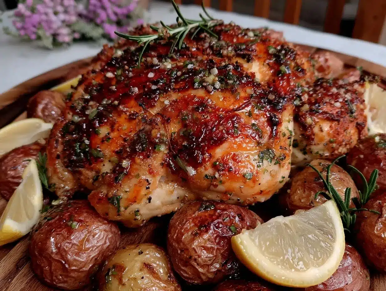 crispy lemon herb roasted chicken with potatoes preparation steps