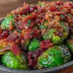 crispy oven-roasted brussels sprouts with bacon - featured image