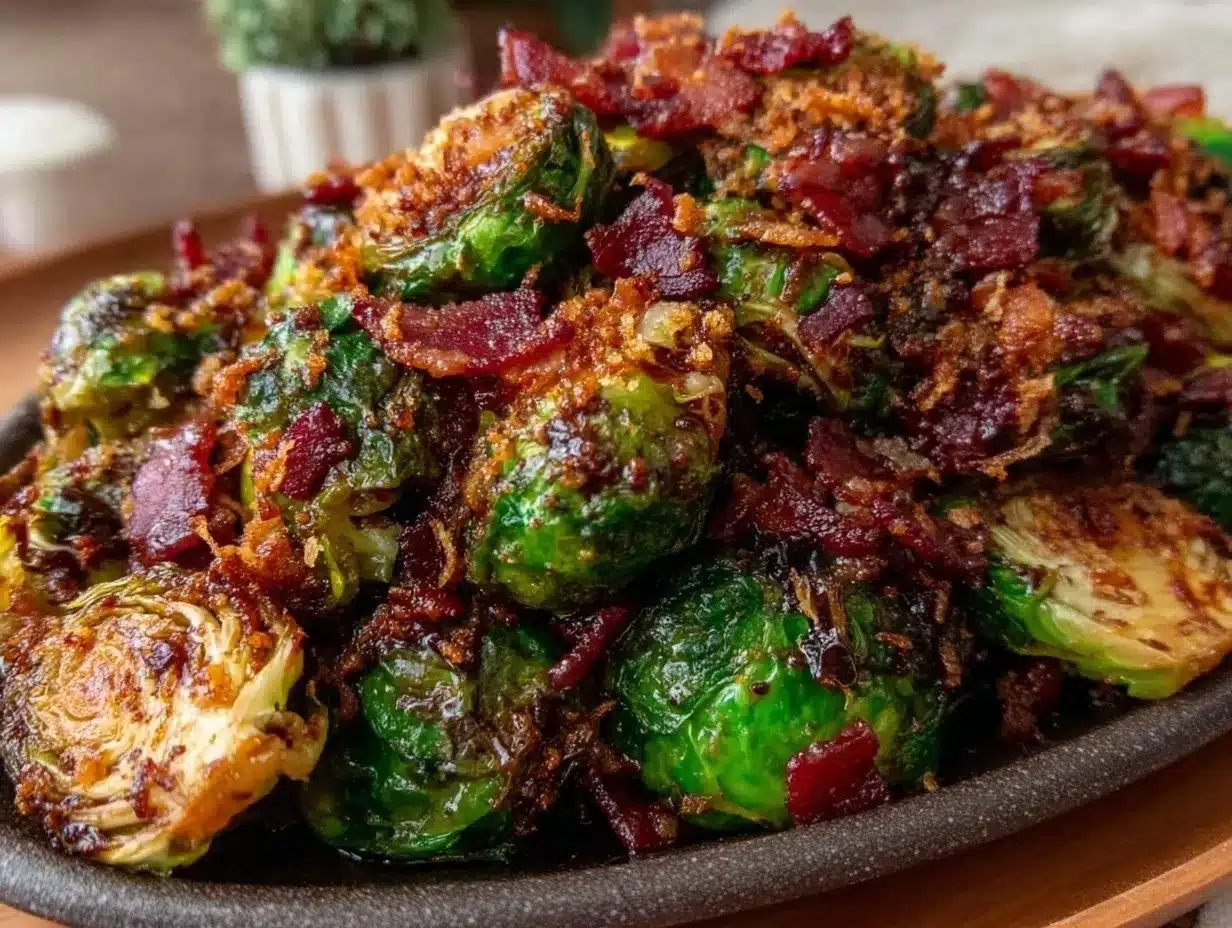 crispy oven-roasted brussels sprouts with bacon preparation steps