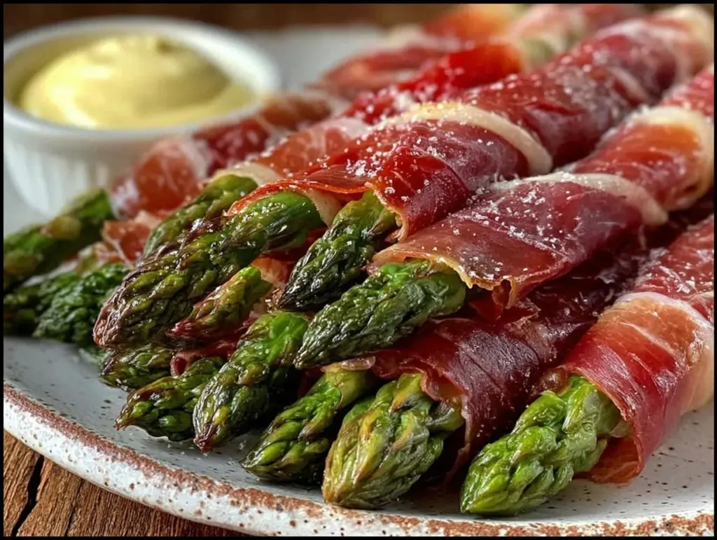 crispy prosciutto wrapped asparagus - featured image