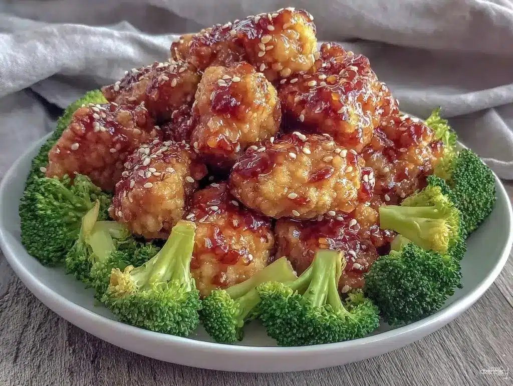 crispy sesame chicken with broccoli - featured image
