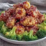 crispy sesame chicken with broccoli - featured image