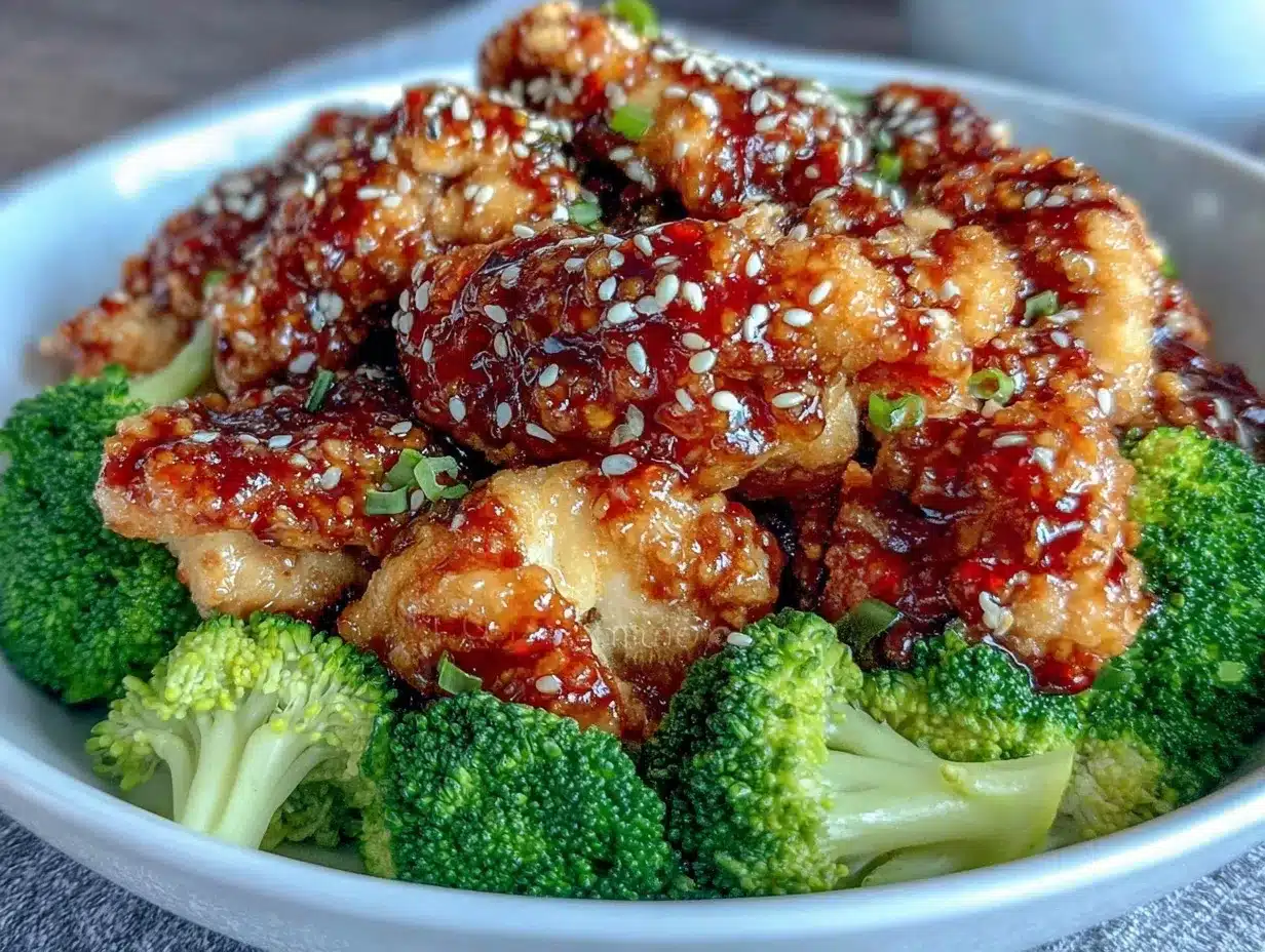 crispy sesame chicken with broccoli preparation steps