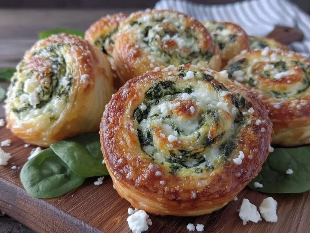 crispy spinach and feta puff pastry pinwheels - featured image