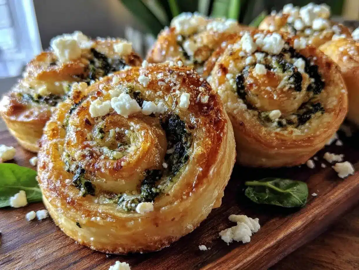crispy spinach and feta puff pastry pinwheels preparation steps