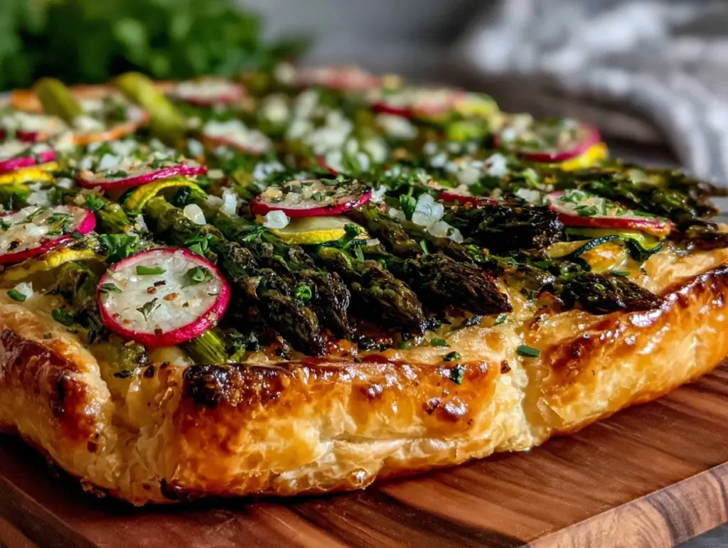 crispy spring vegetable tart - featured image