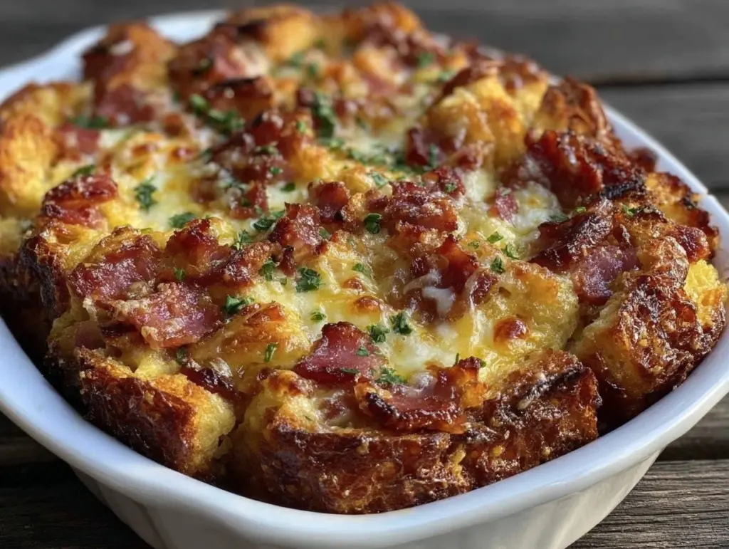 easy cheesy croissant breakfast casserole - featured image