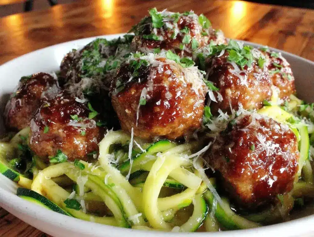 easy zesty zucchini noodles with turkey meatballs - featured image