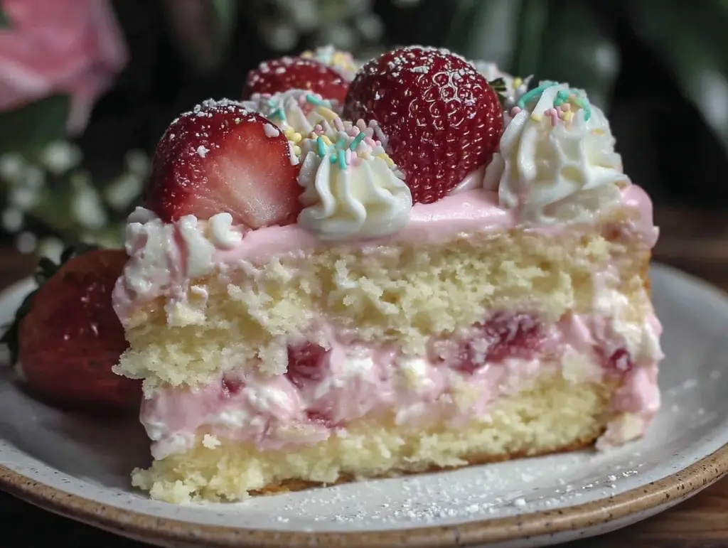 fluffy strawberry cream cake - featured image