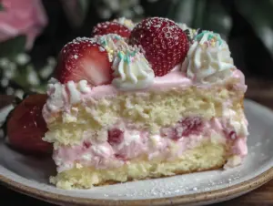 fluffy strawberry cream cake - featured image