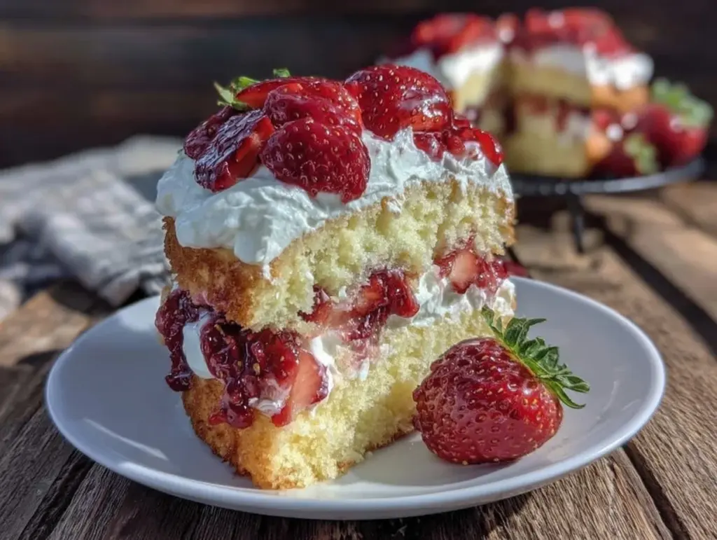 fluffy strawberry shortcake layer cake - featured image