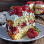 fluffy strawberry shortcake layer cake - featured image