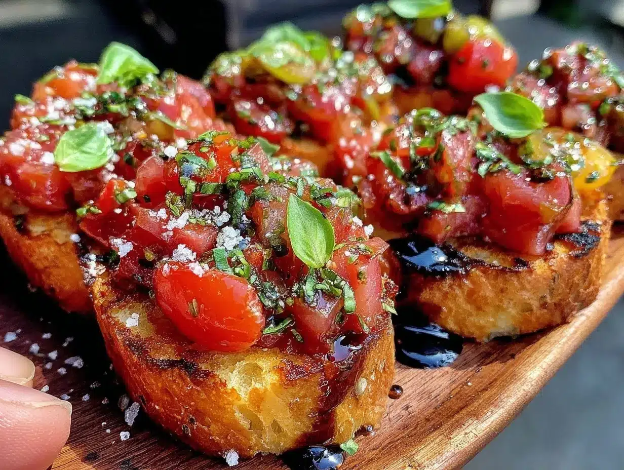 fresh bruschetta with tomato basil and balsamic preparation steps