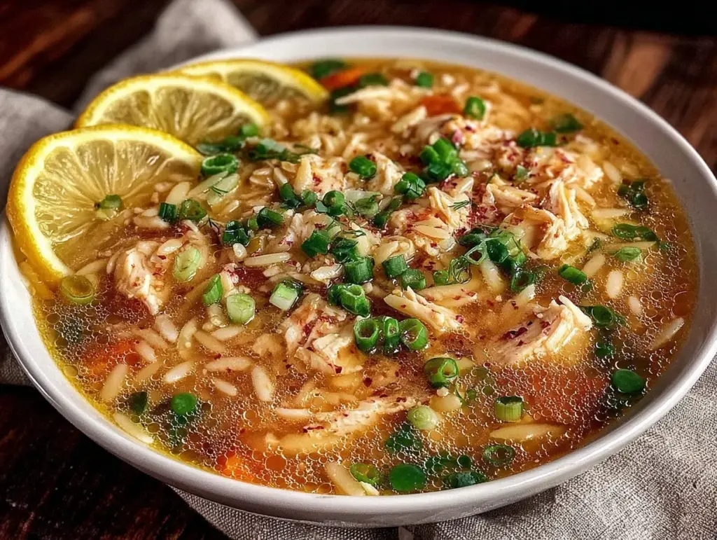 fresh lemon chicken orzo soup - featured image