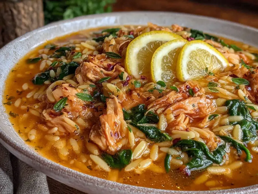fresh lemon chicken orzo soup - featured image