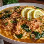 fresh lemon chicken orzo soup - featured image