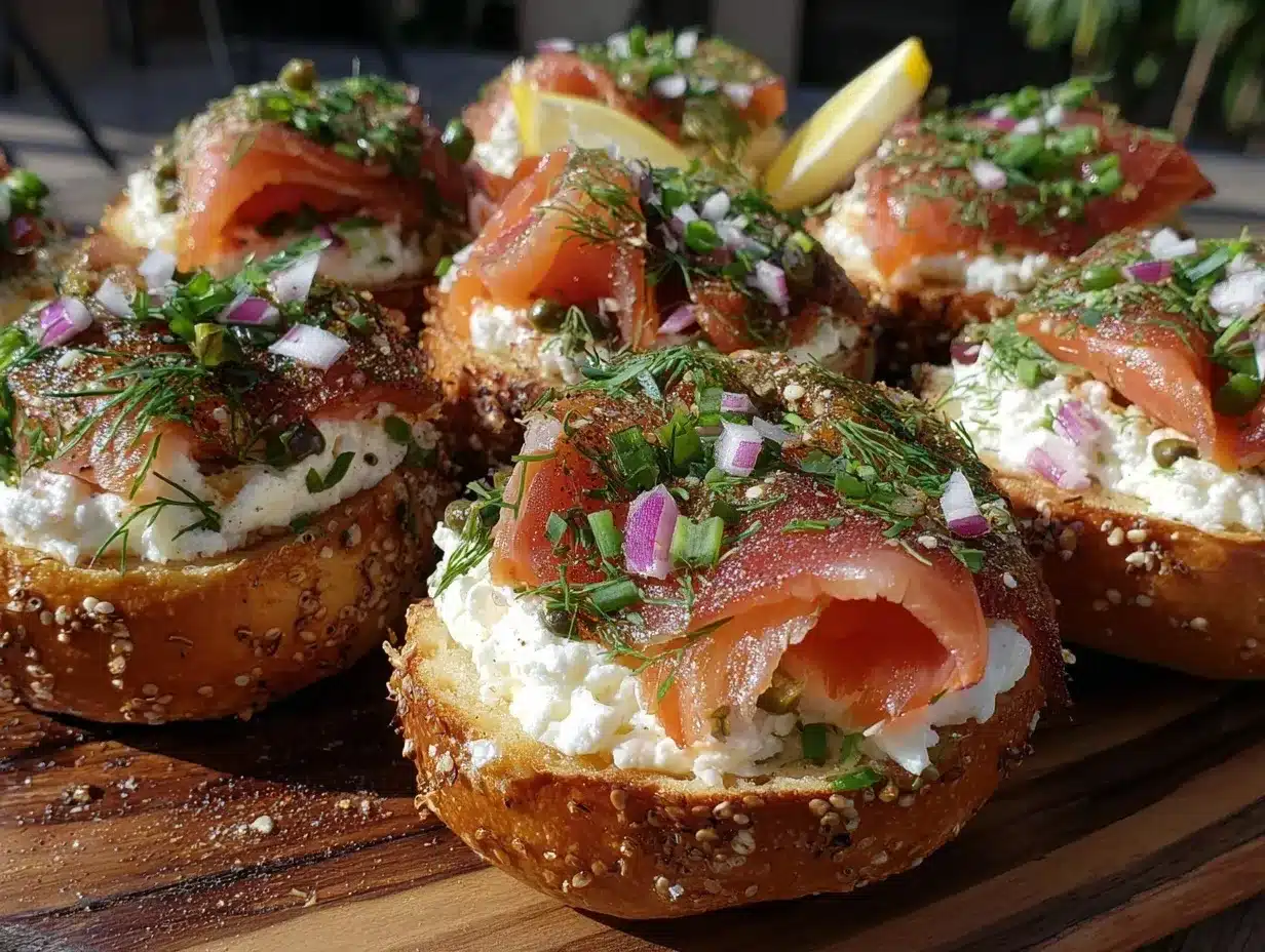 fresh smoked salmon and cream cheese bagel board preparation steps