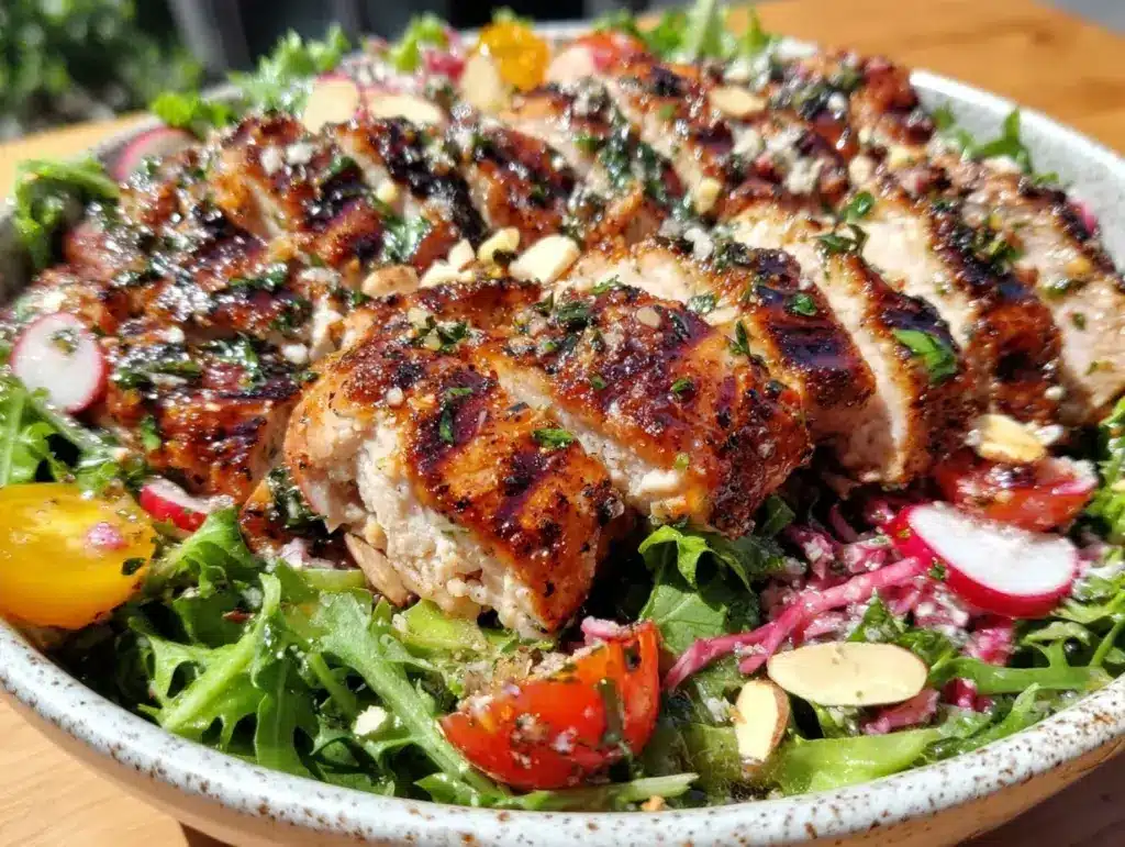 fresh spring mix salad with grilled chicken - featured image