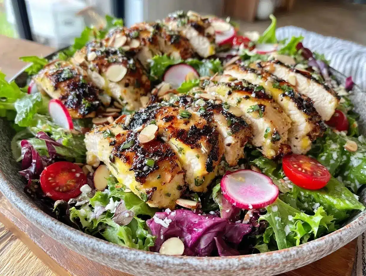 fresh spring mix salad with grilled chicken preparation steps