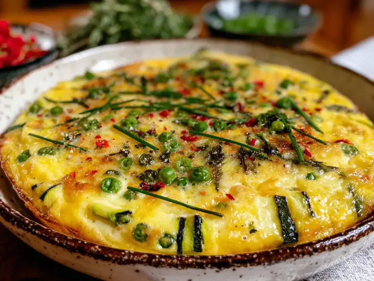 fresh spring vegetable frittata with herbs preparation steps