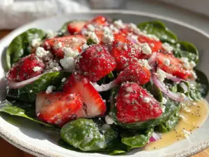 fresh strawberry spinach salad - featured image