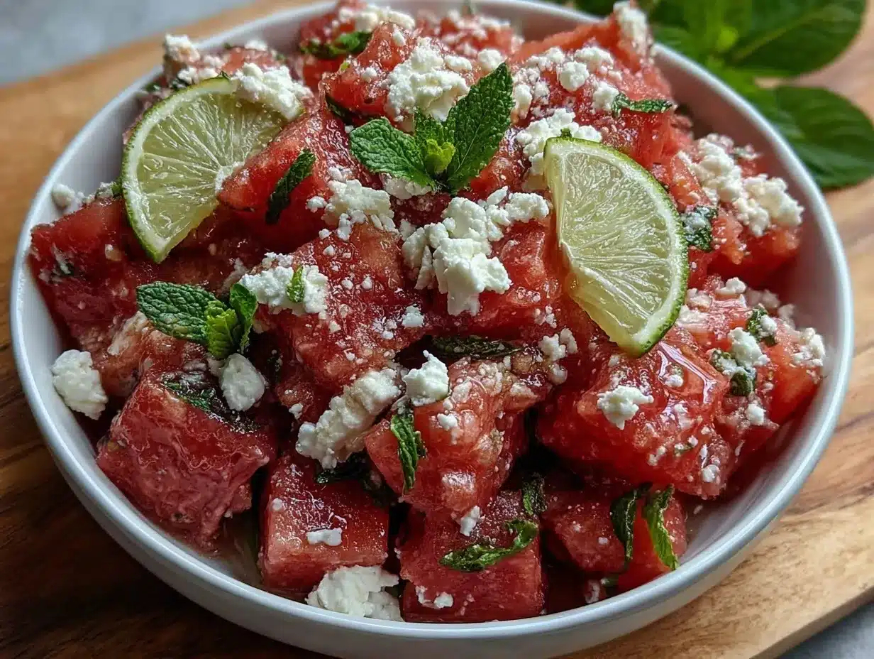 Fresh Watermelon Feta Salad preparation steps