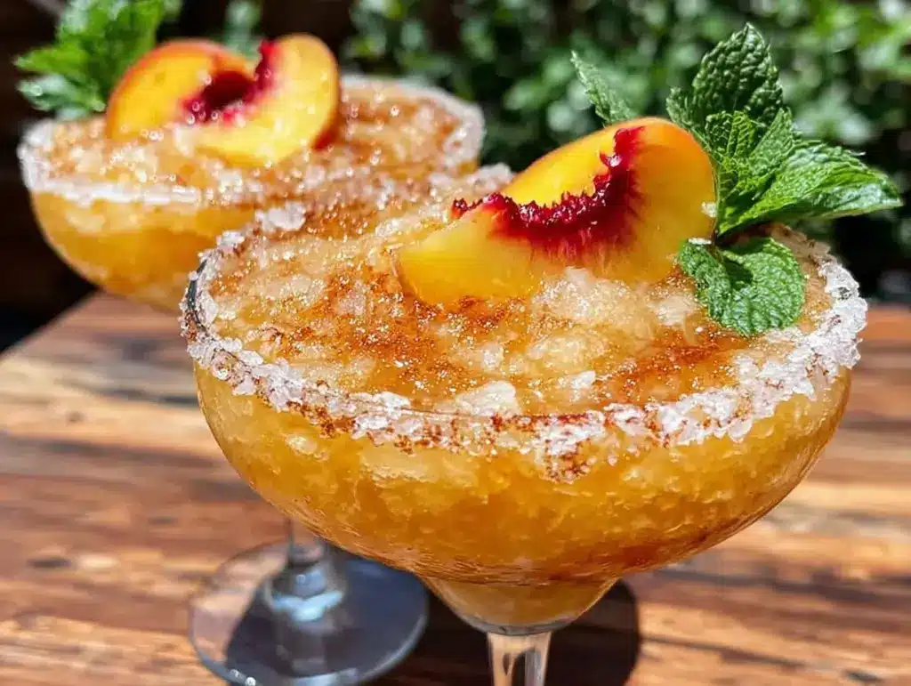 frozen peach margaritas - featured image